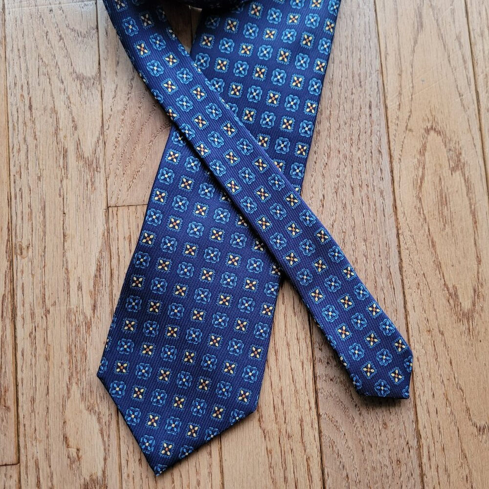 John W Nordstrom Men's Silk Neck Tie Blue Floral 62" Made in USA Geometric